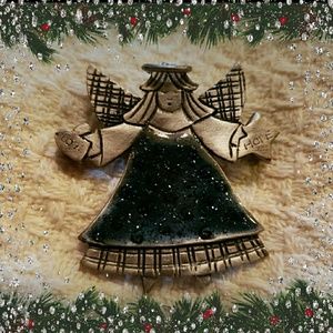 Vintage TC Stamped Silver Tone Angel w/Green Robe